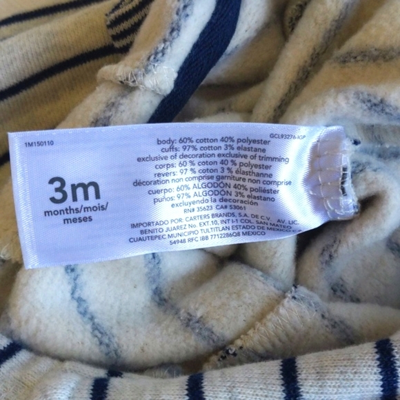 carter's comfy striped fleece-lined zip-up hoodie jumpsuit 3 months baby boy - Picture 6 of 7